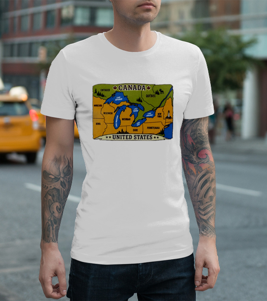 Map Of The Great Lakes Region Canada United States Ontario Québec Michigan Wisconsin New York Pennsylvania Minnesota Iowa T-Shirt