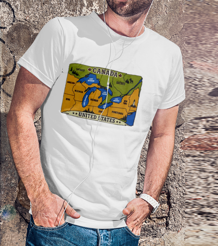 Map Of The Great Lakes Region Canada United States Ontario Québec Michigan Wisconsin New York Pennsylvania Minnesota Iowa T-Shirt