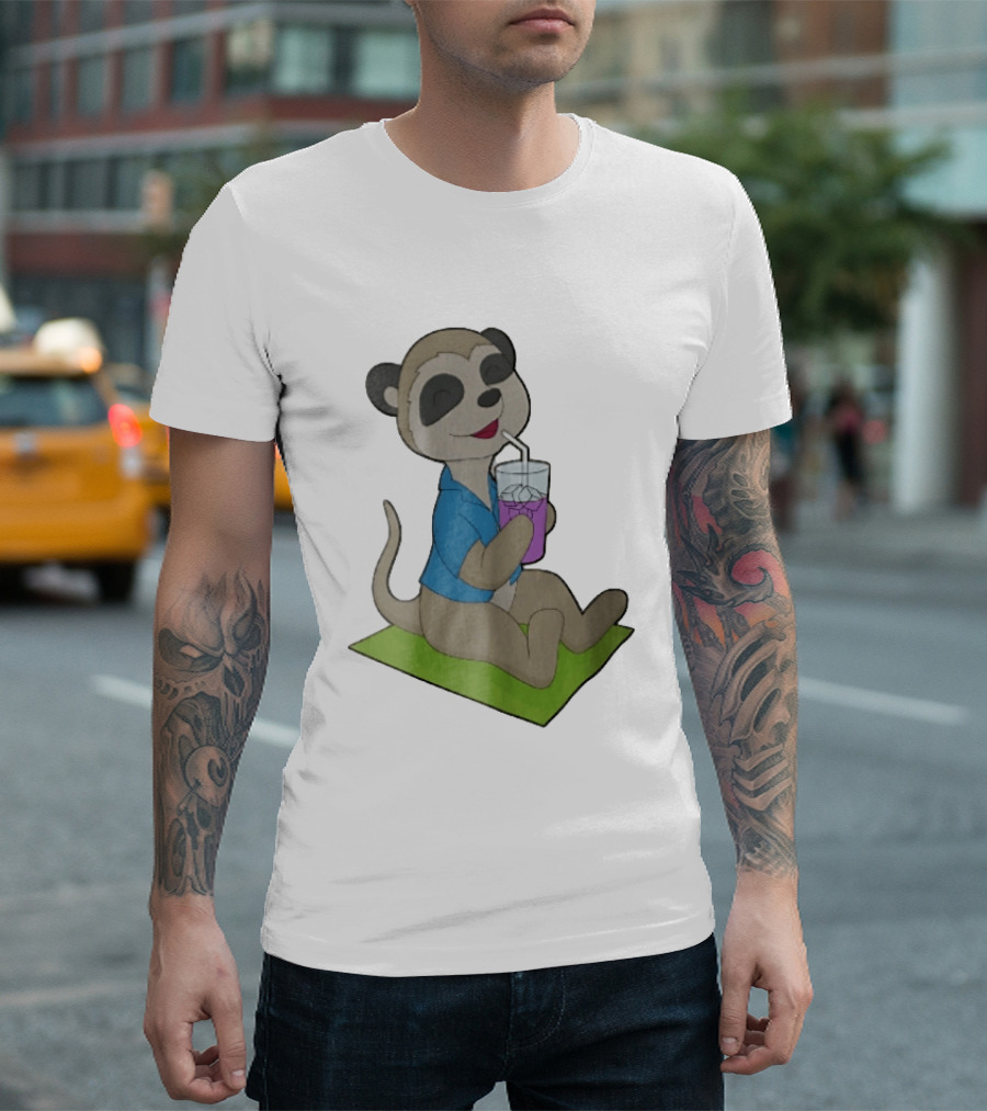 Meerkat Relaxing With Tropical Drink On Beach Towel Summer Fun T-Shirt