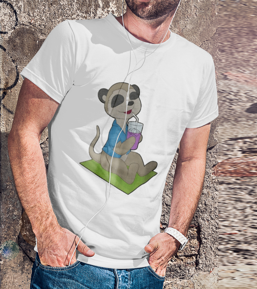 Meerkat Relaxing With Tropical Drink On Beach Towel Summer Fun T-Shirt
