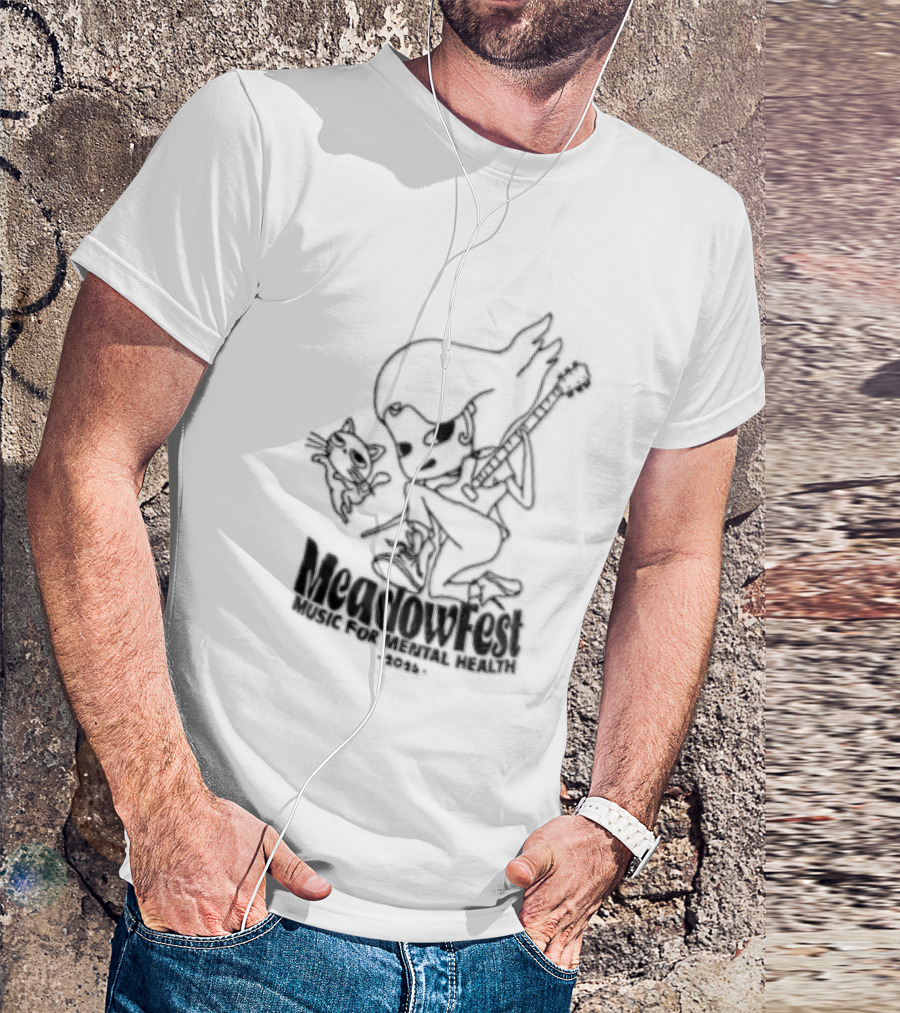 Meadowfest Dancing Cat Line Guitarist For Music And Mental Health T-Shirt