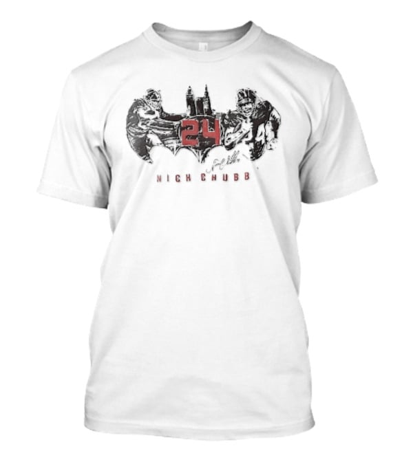 Nick Chubb 24 Cleveland Skyline Batman T-Shirt