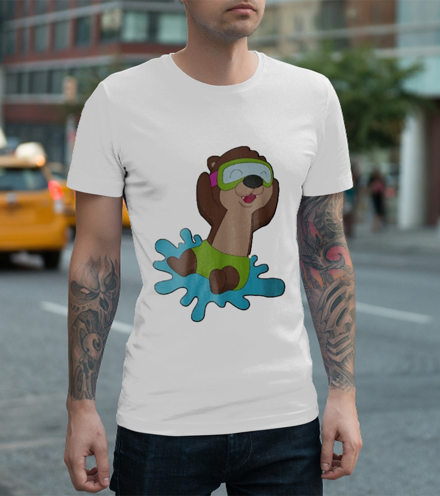 Otter Swimming With Goggles Playful Summer Splash T-Shirt