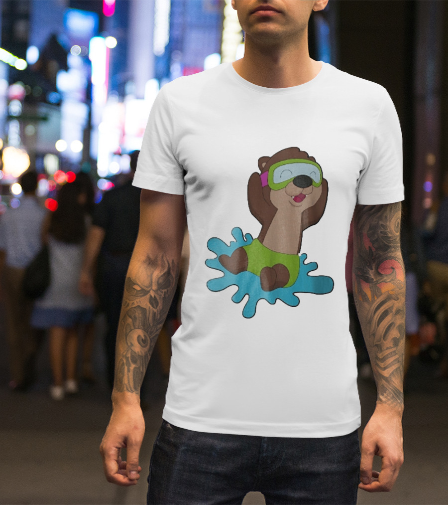 Otter Swimming With Goggles Playful Summer Splash T-Shirt