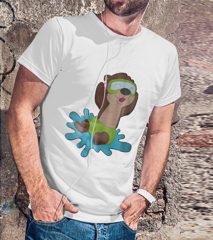 Otter Swimming With Goggles Playful Summer Splash T-Shirt