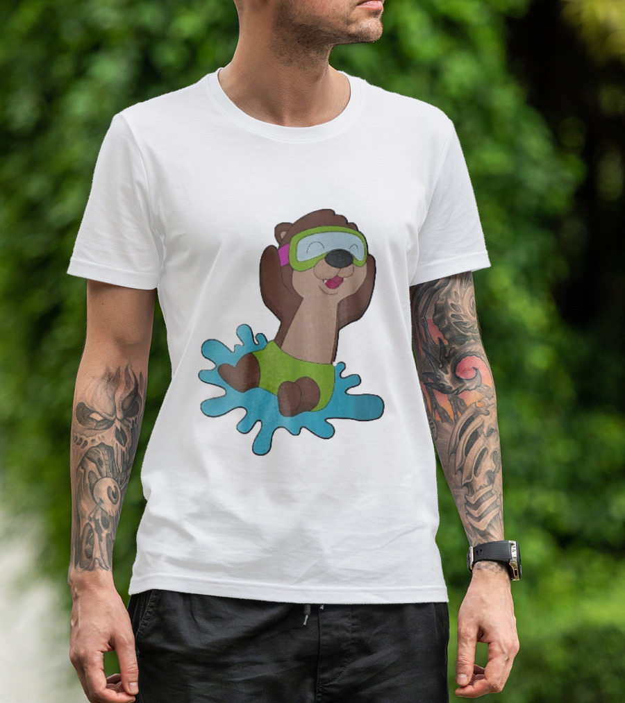 Otter Swimming With Goggles Playful Summer Splash T-Shirt
