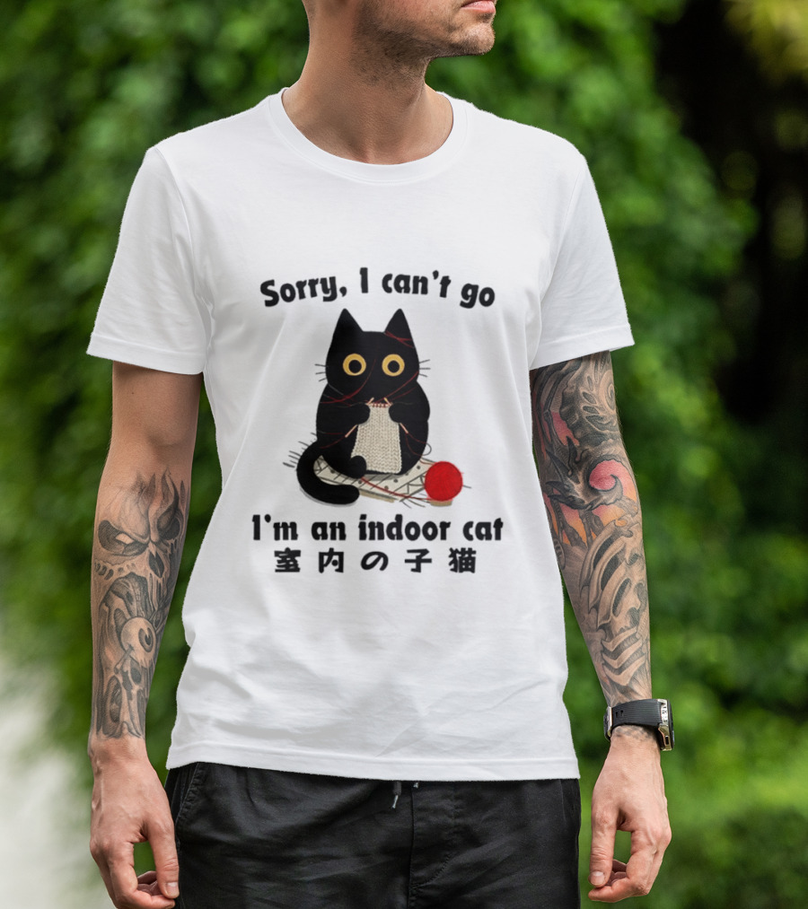 Sorry I Can't Go Knitting Indoor Cat Yarn Meme T-Shirt