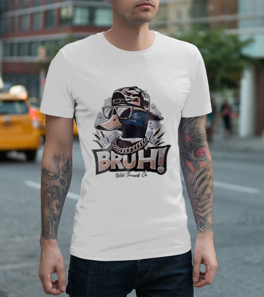 BRUH Wild Threads Co Mallard Duck Sunglasses Camo Hat Gold Chain T-Shirt