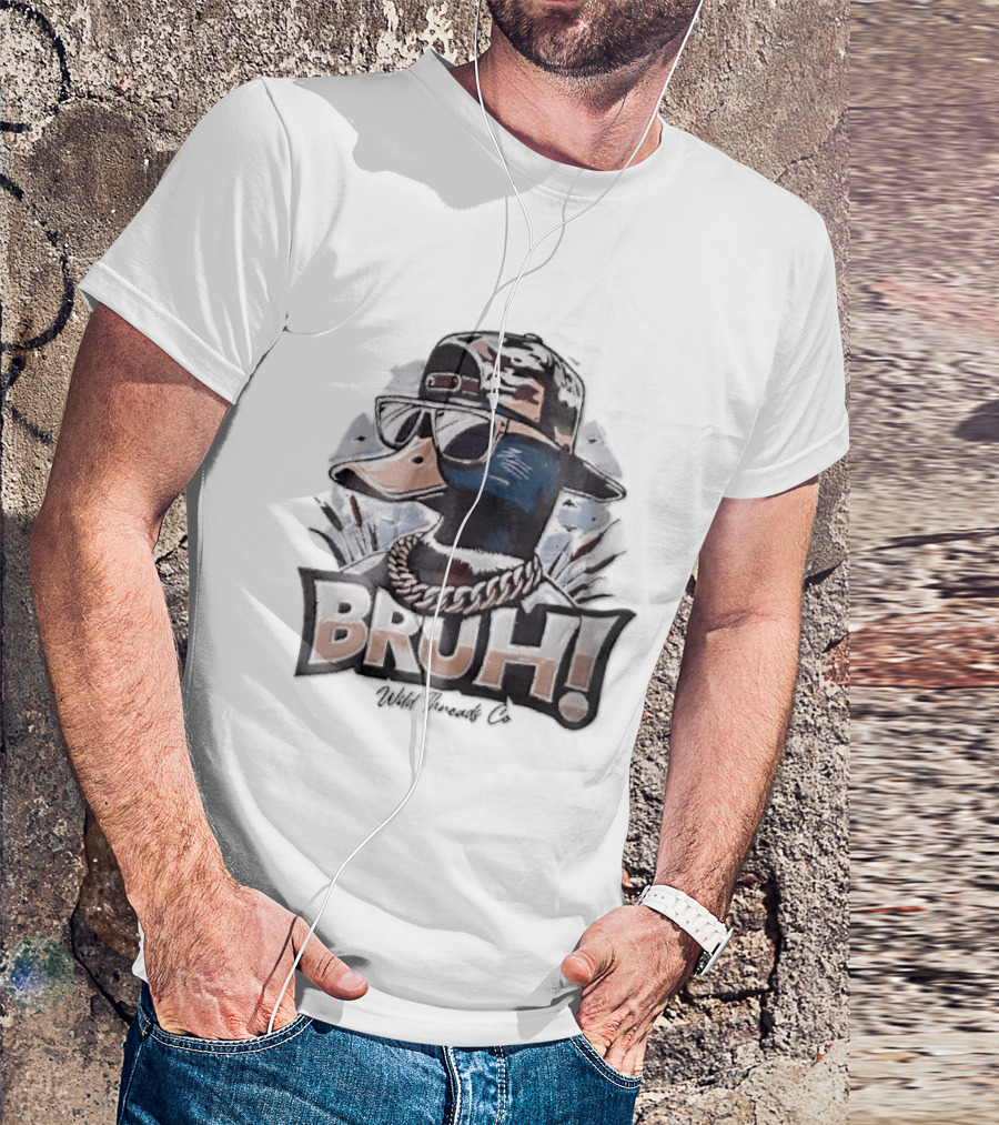 BRUH Wild Threads Co Mallard Duck Sunglasses Camo Hat Gold Chain T-Shirt