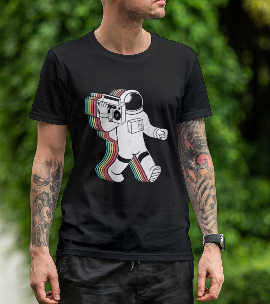Astronaut Carrying Boombox Retro Colorful Vibes T-Shirt