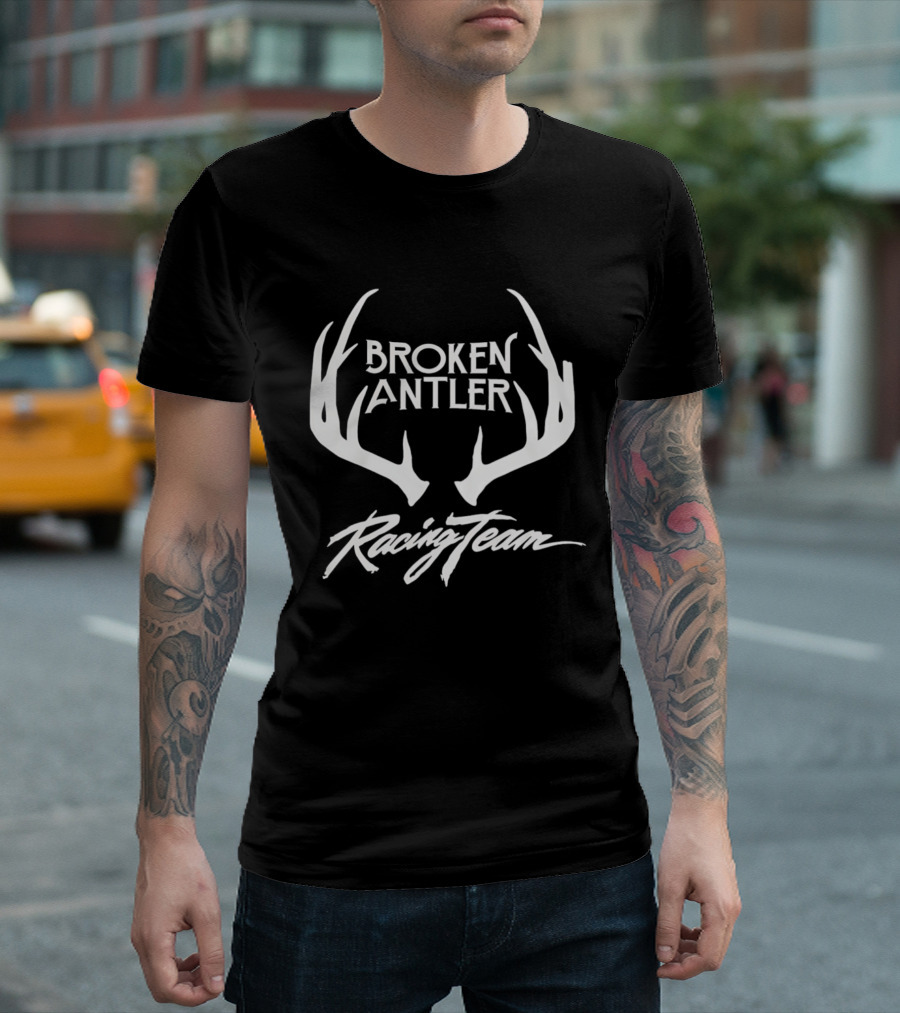 Broken Antler Racing Team Antlers Graphic Clean White Font T-Shirt
