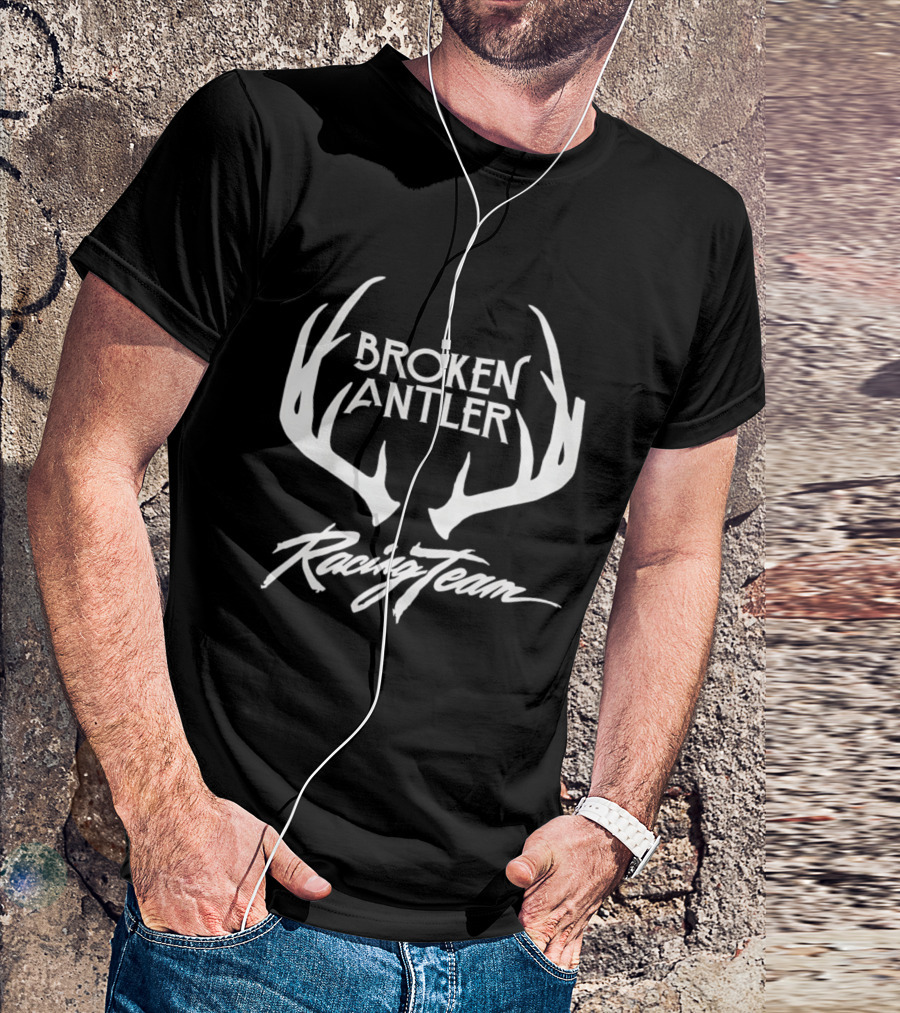 Broken Antler Racing Team Antlers Graphic Clean White Font T-Shirt