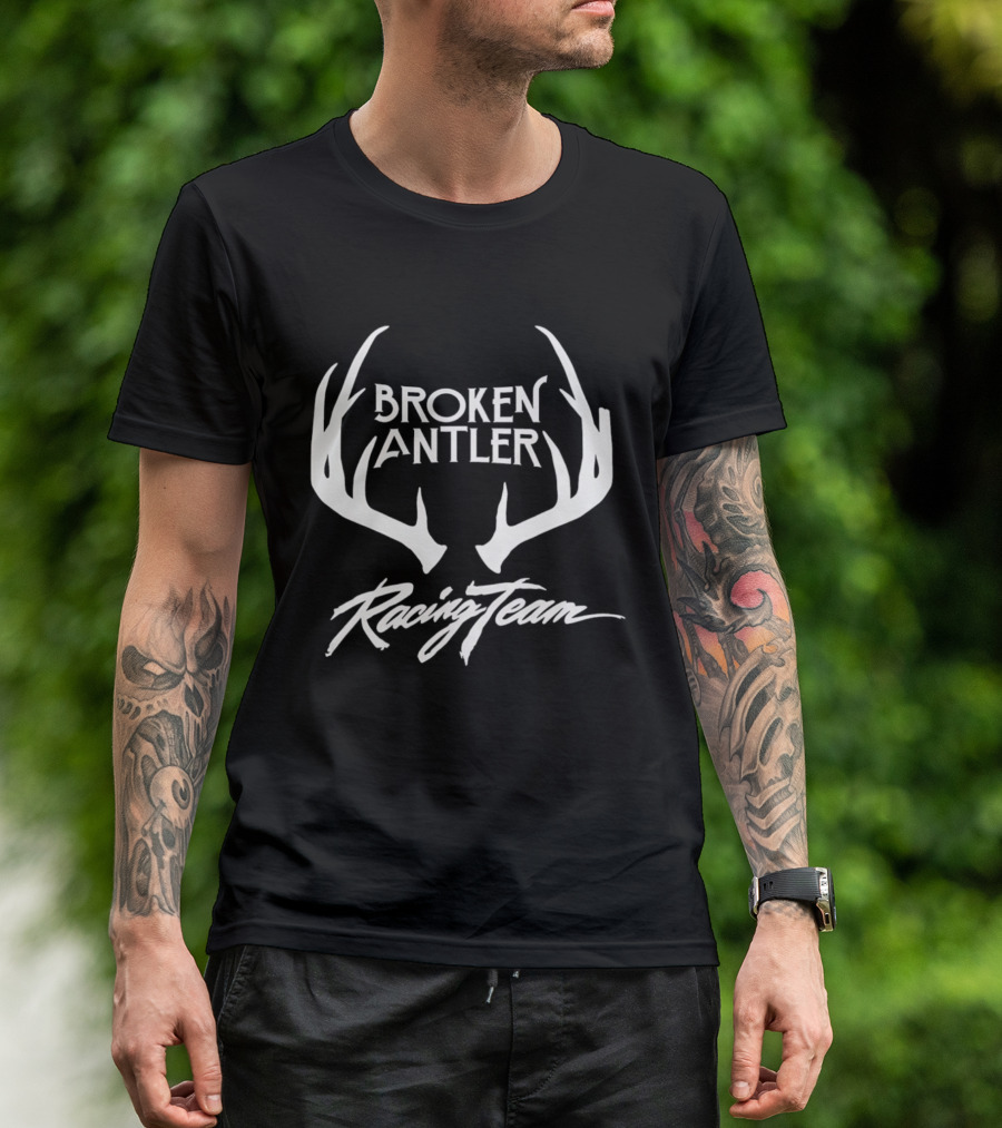 Broken Antler Racing Team Antlers Graphic Clean White Font T-Shirt