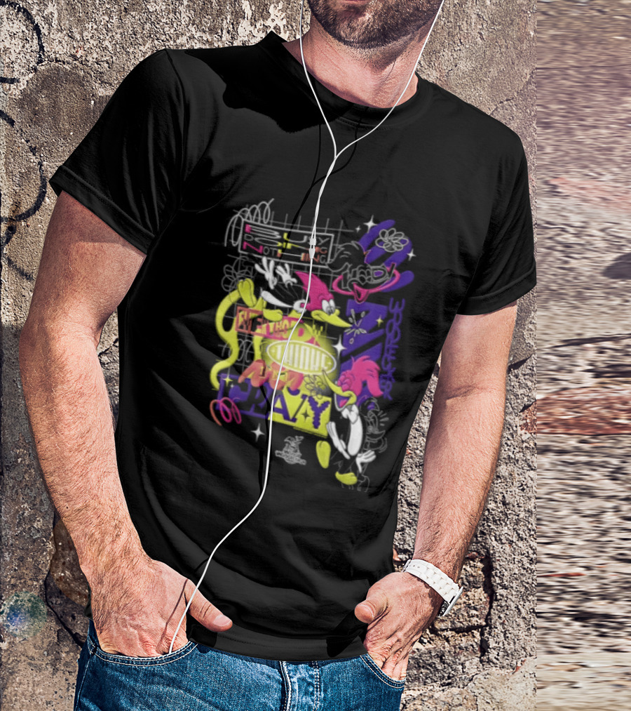 Busy Doing Nothing Everybody Thinks I'm Crazy Woody Woodpecker Walter Lantz Neon Grid Poses T-Shirt