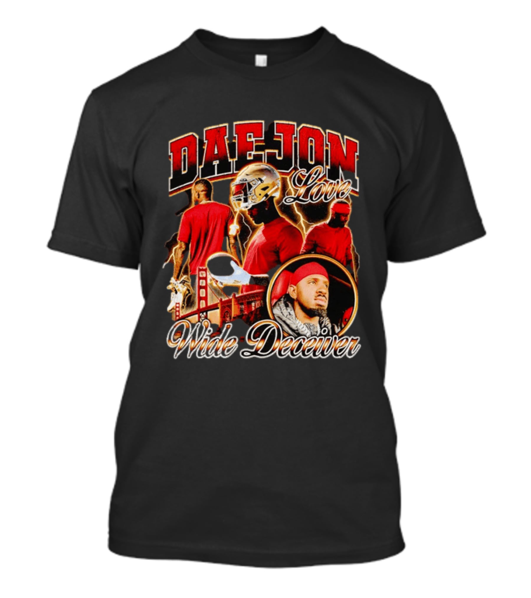 Daejon Love Wide Deceiver Football Helmet San Francisco Bridge T-Shirt
