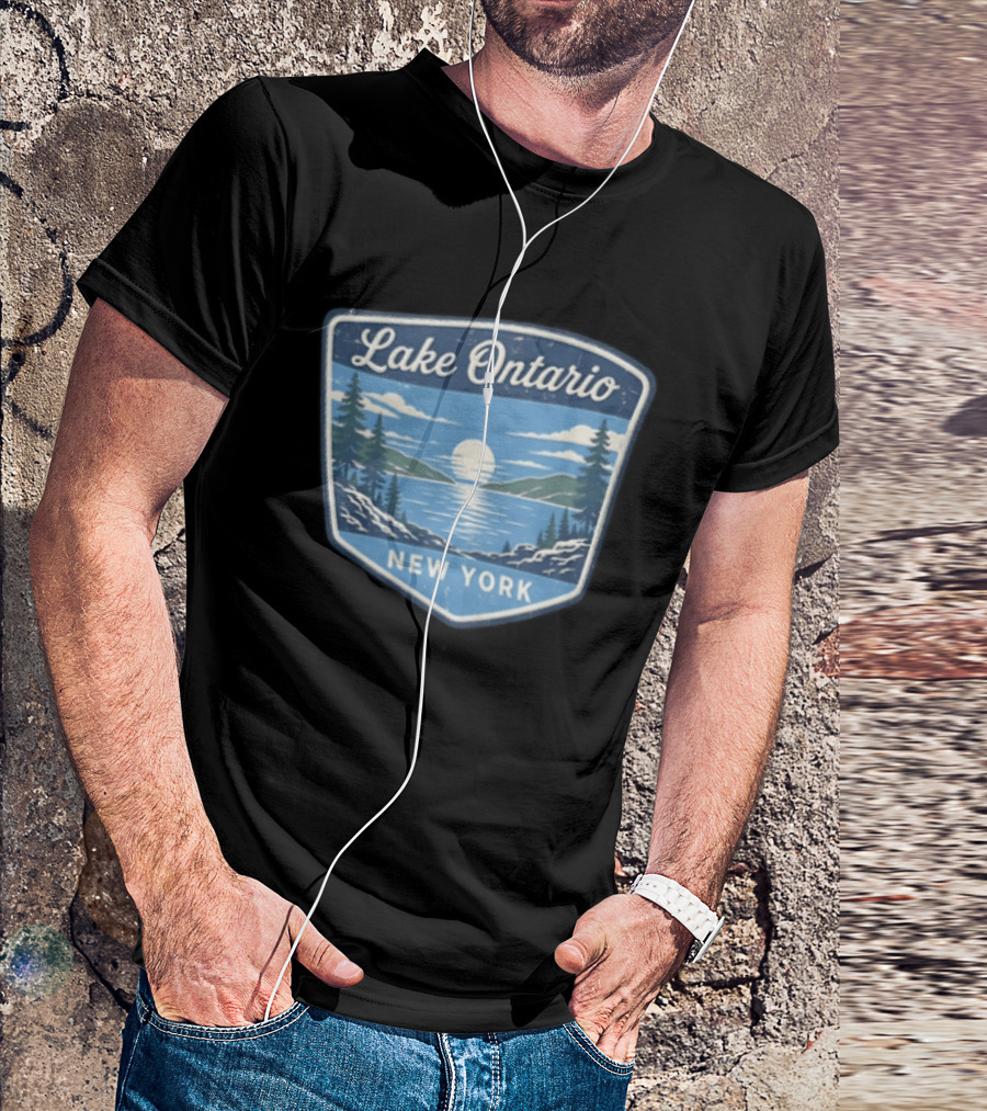 Lake Ontario New York Scenic Nature Badge With Trees And Lake Scene T-Shirt