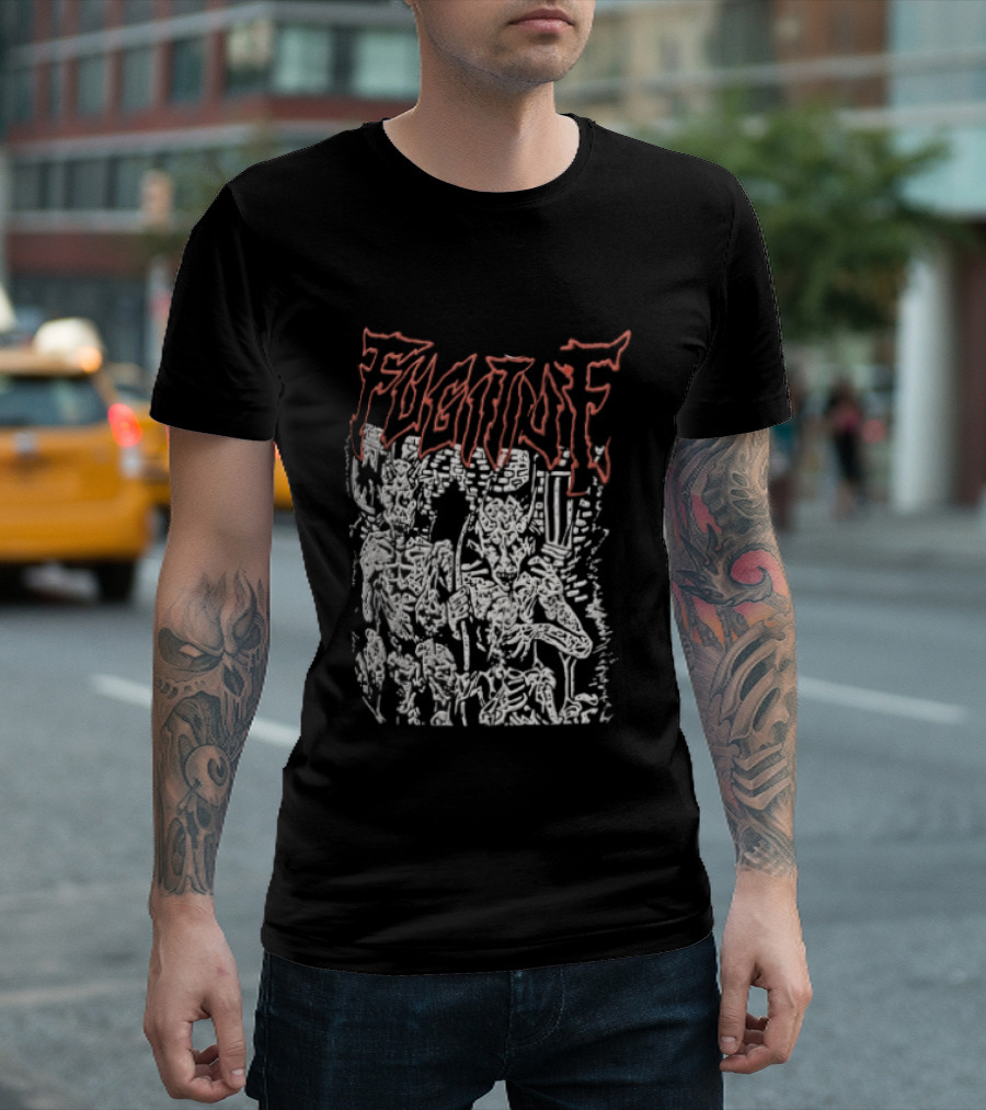 Fugitof Demon Skull Red Text White Skeleton T-Shirt