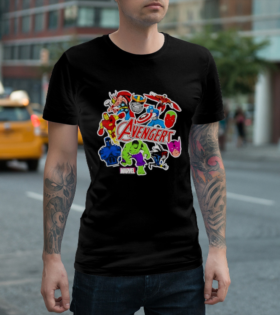 Avengers Classic Heroes Hulk Iron Man Captain America Thor Stickers Collection T-Shirt