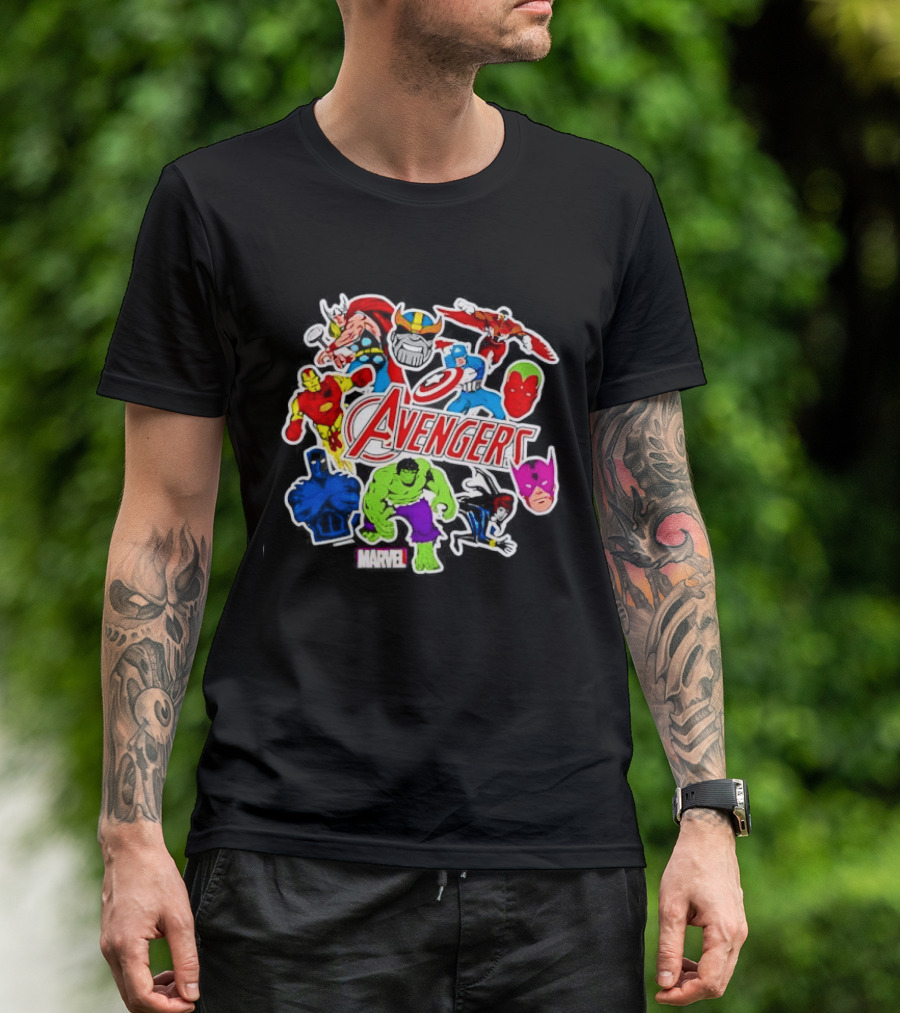 Avengers Classic Heroes Hulk Iron Man Captain America Thor Stickers Collection T-Shirt