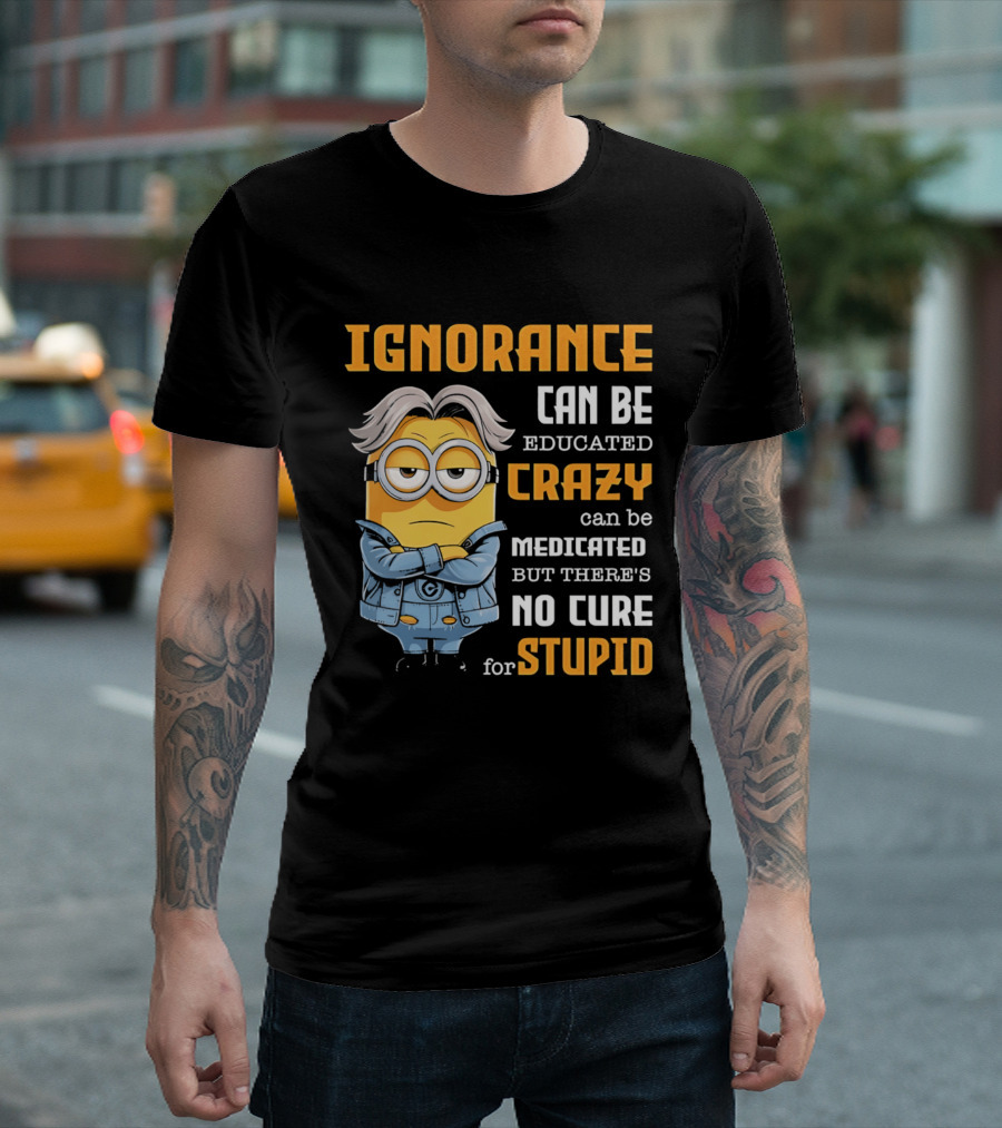 Ignorance Can Be Educated Crazy Can Be Medicated No Cure For Stupid Minion T-Shirt