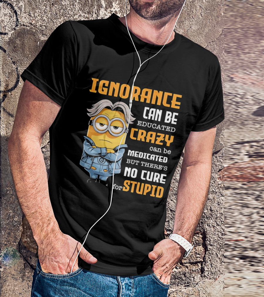 Ignorance Can Be Educated Crazy Can Be Medicated No Cure For Stupid Minion T-Shirt