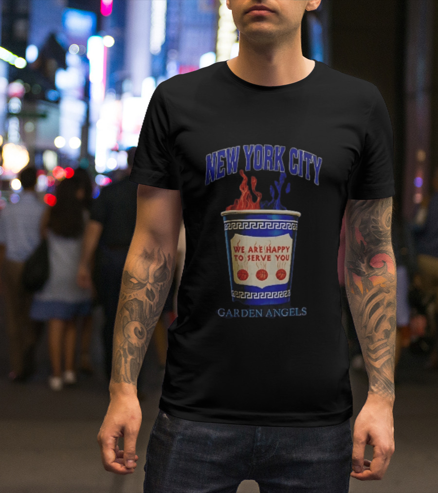 New York City Greek Coffee Cup We Are Happy To Serve You Garden Angels Flaming Basketballs T-Shirt