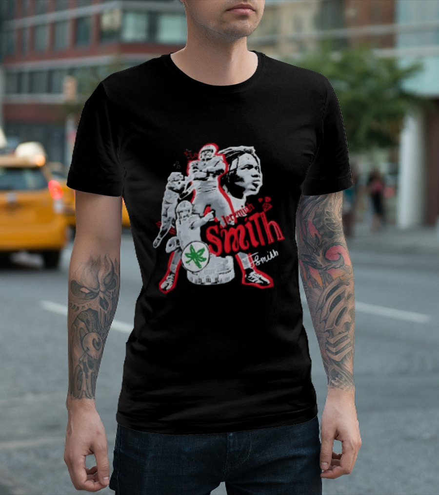 Ohio State Buckeyes NCAA Jeremiah J Smith Football Action Collage Ohio Stadium Bootleg T-Shirt