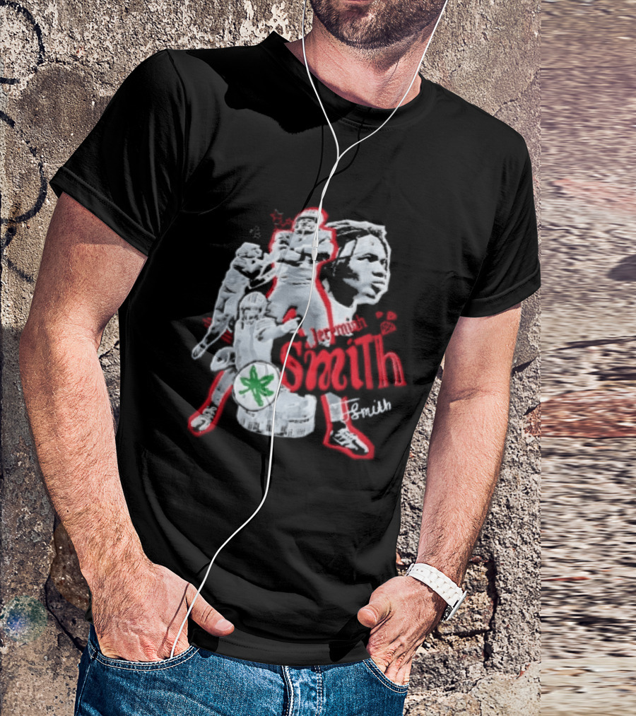 Ohio State Buckeyes NCAA Jeremiah J Smith Football Action Collage Ohio Stadium Bootleg T-Shirt