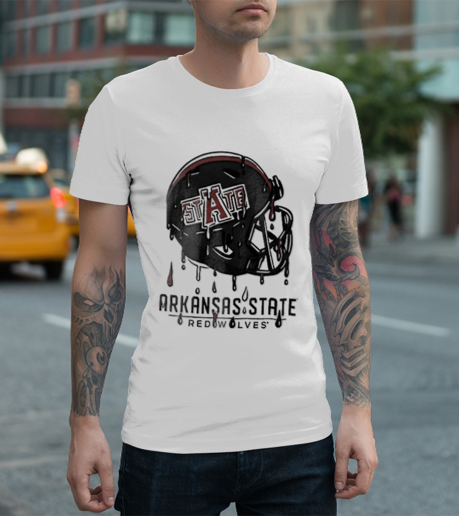 Arkansas State Redwolves State Dripping Liquid Paint Football Helmet T-Shirt