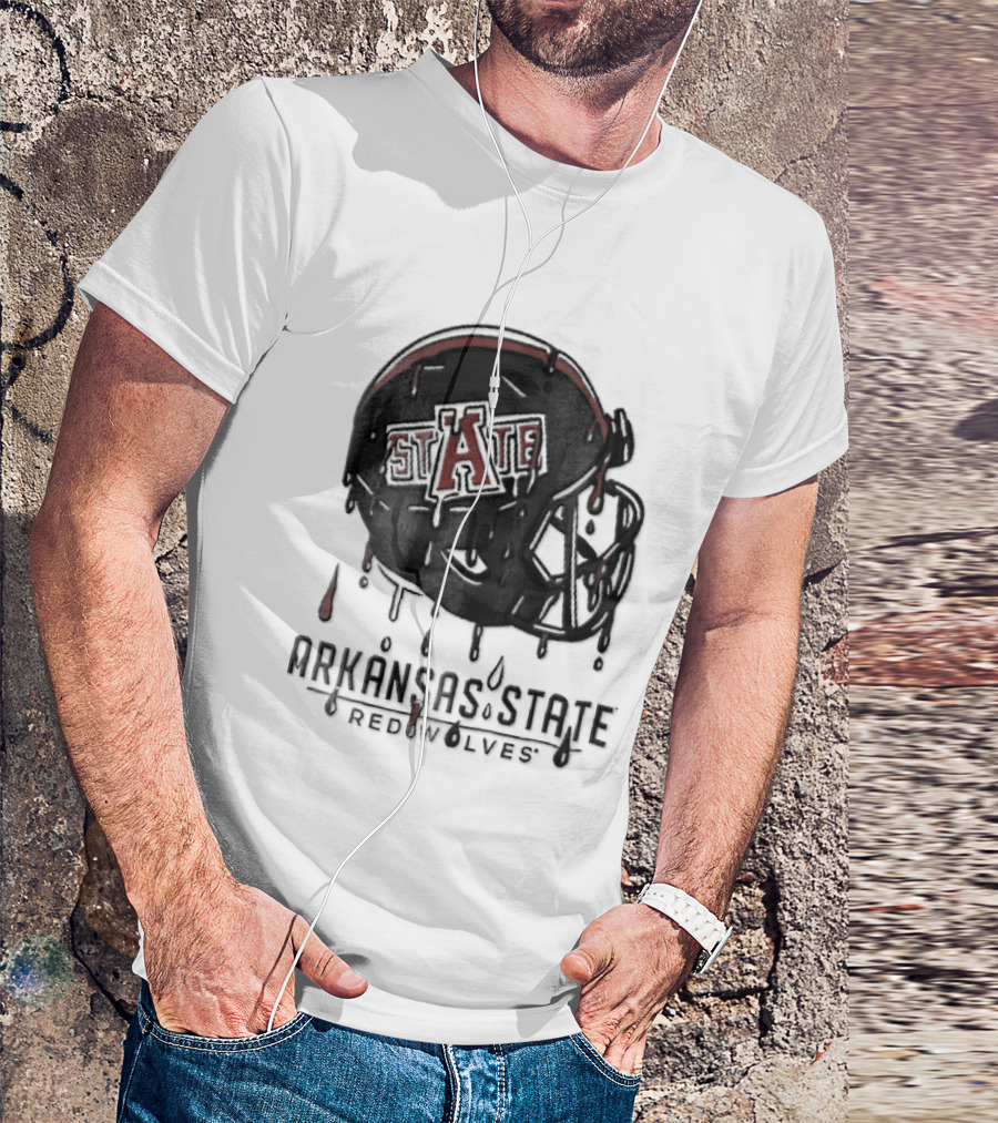 Arkansas State Redwolves State Dripping Liquid Paint Football Helmet T-Shirt