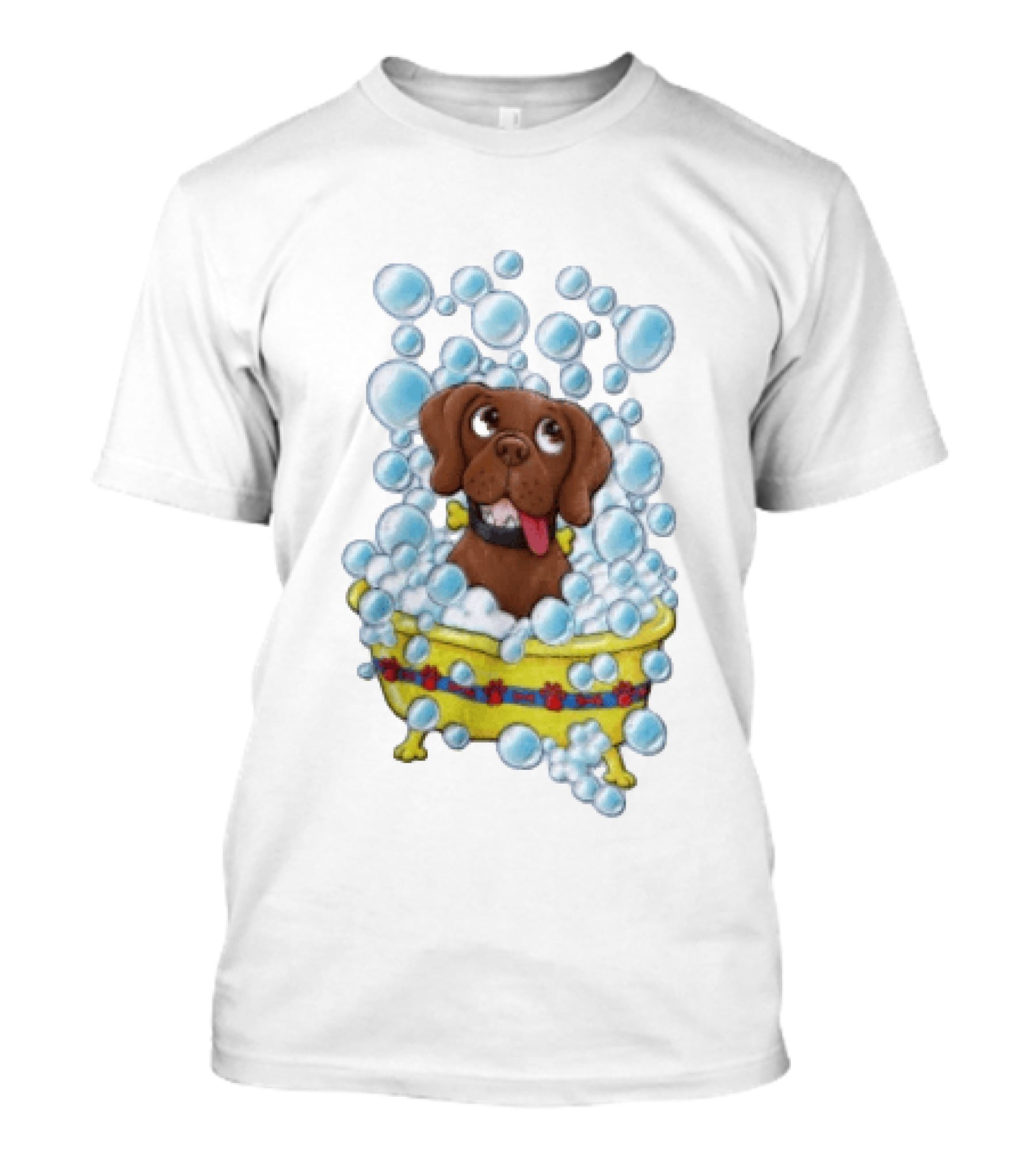 Goofy Dog Surrounded By Bubbles In Yellow Tub T-Shirt