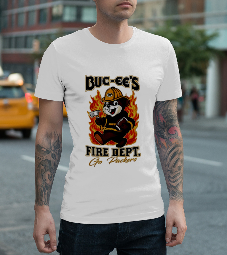 Buc Ee's Fire Dept Go Packers Axe Football Helmet T-Shirt