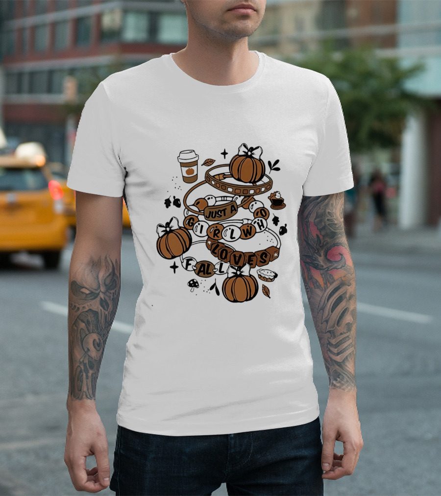 Just A Girl Who Loves Fall With Pumpkins And Coffee Cup T-Shirt