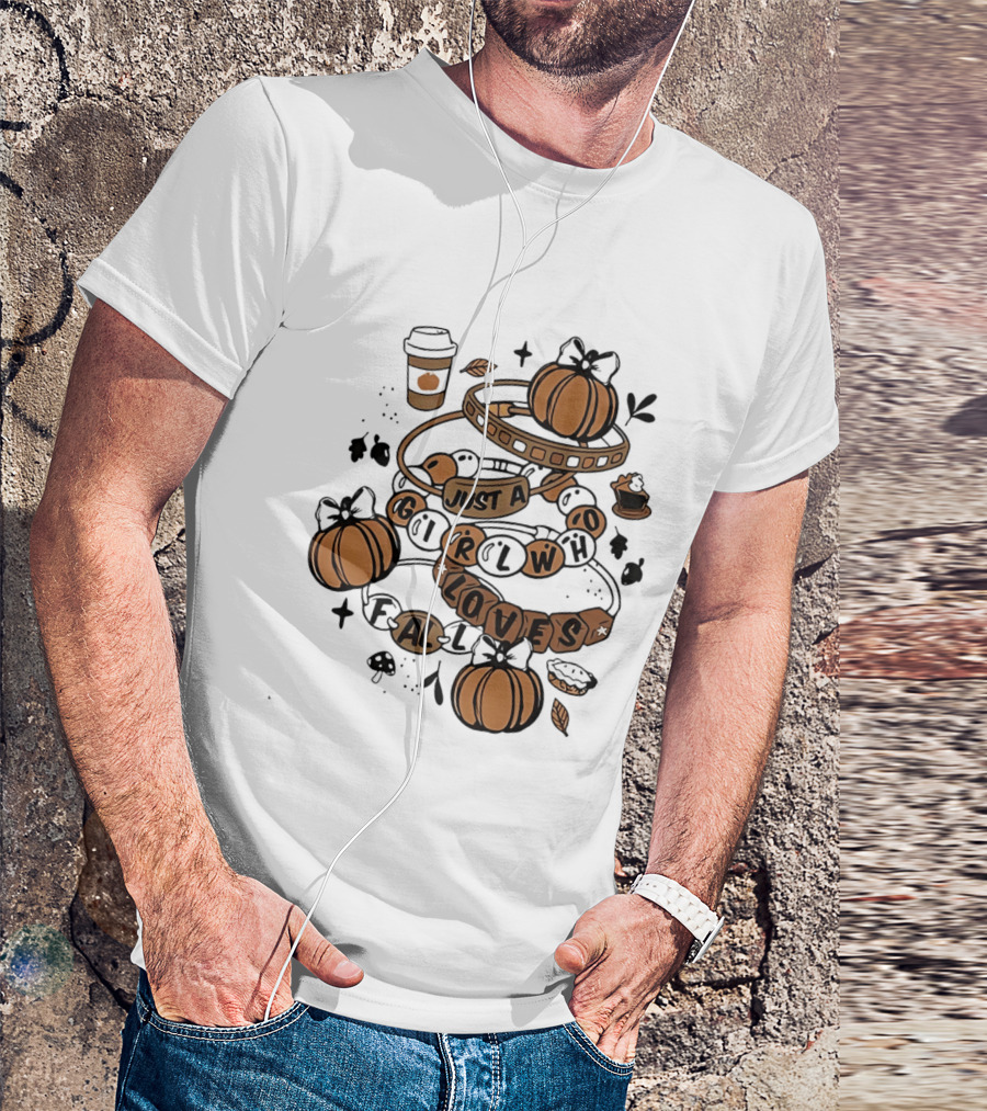 Just A Girl Who Loves Fall With Pumpkins And Coffee Cup T-Shirt
