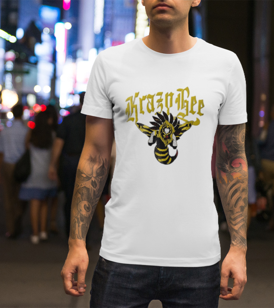 Krazy Bee Fighter Yellow Black Illustrated Bee T-Shirt