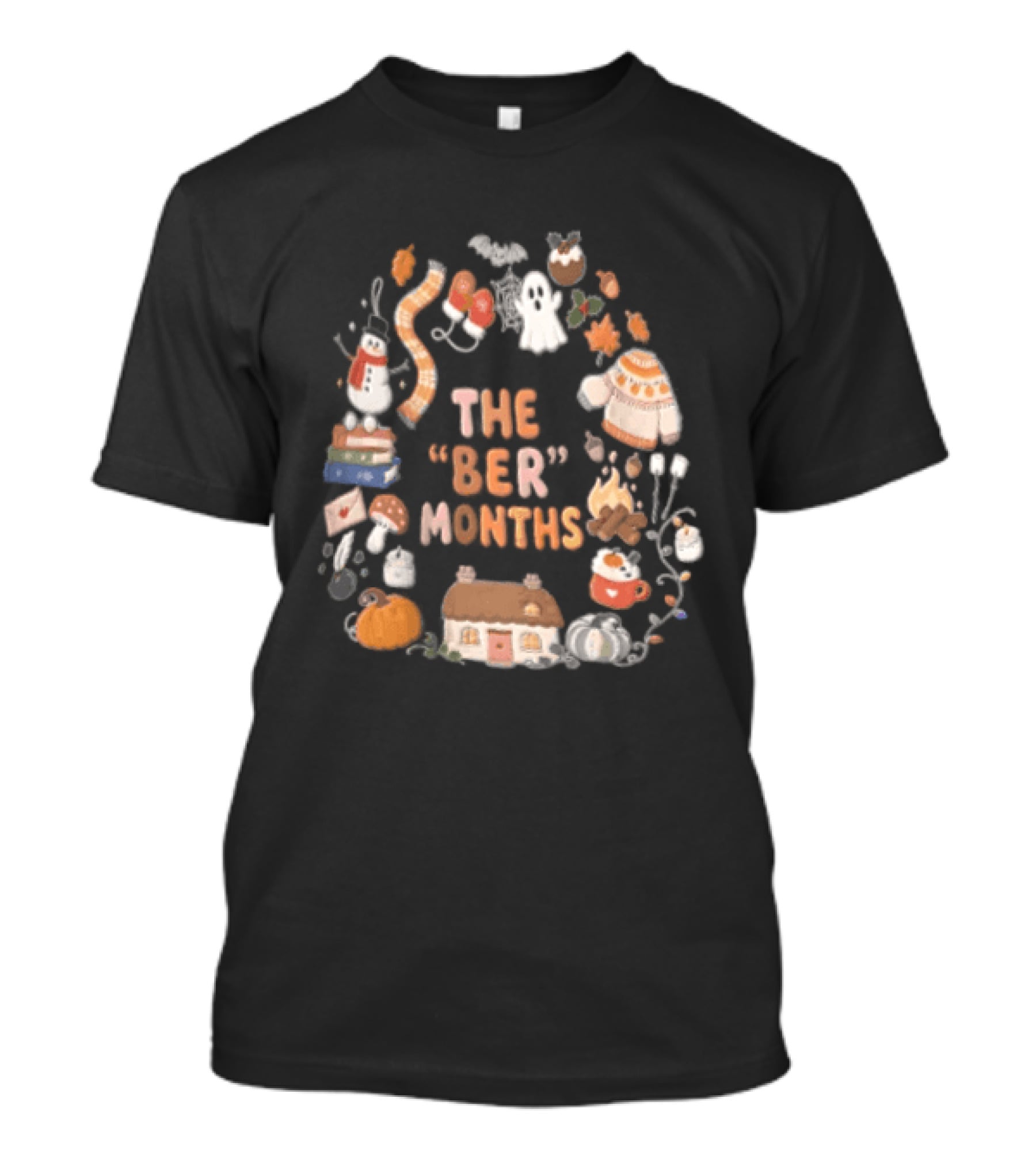 Cozy Autumn Wreath The Ber Months Pumpkin House And Sweater T-Shirt