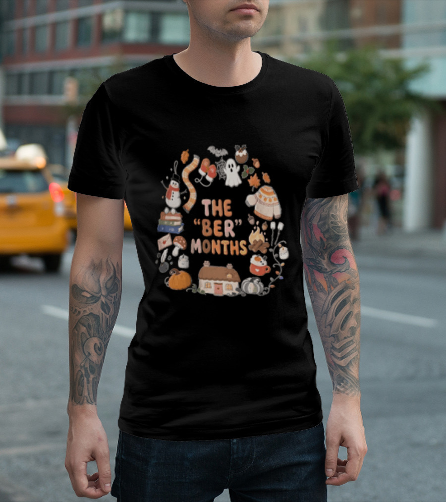 Cozy Autumn Wreath The Ber Months Pumpkin House And Sweater T-Shirt