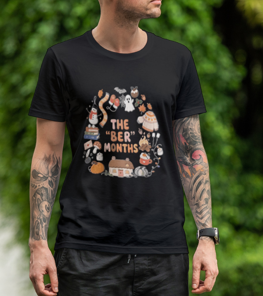 Cozy Autumn Wreath The Ber Months Pumpkin House And Sweater T-Shirt