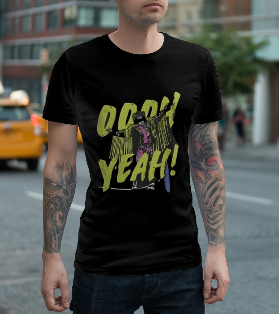 Oooh Yeah Macho Man Randy Savage Wrestler Outstretched Arms Fringed Jacket Distressed Green T-Shirt