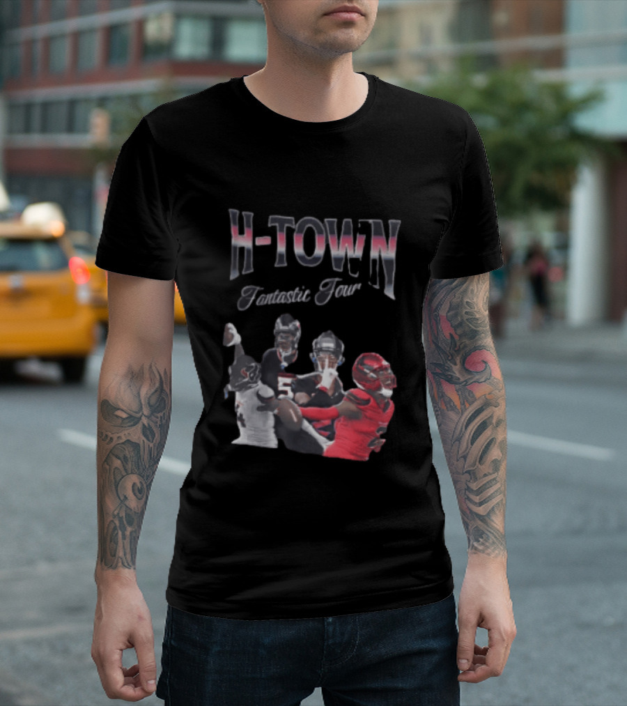 H Town Fantastic Four Houston Texans Football Players Uniform Collage T-Shirt