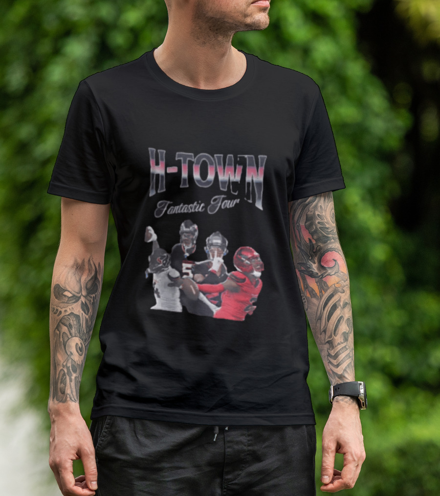 H Town Fantastic Four Houston Texans Football Players Uniform Collage T-Shirt