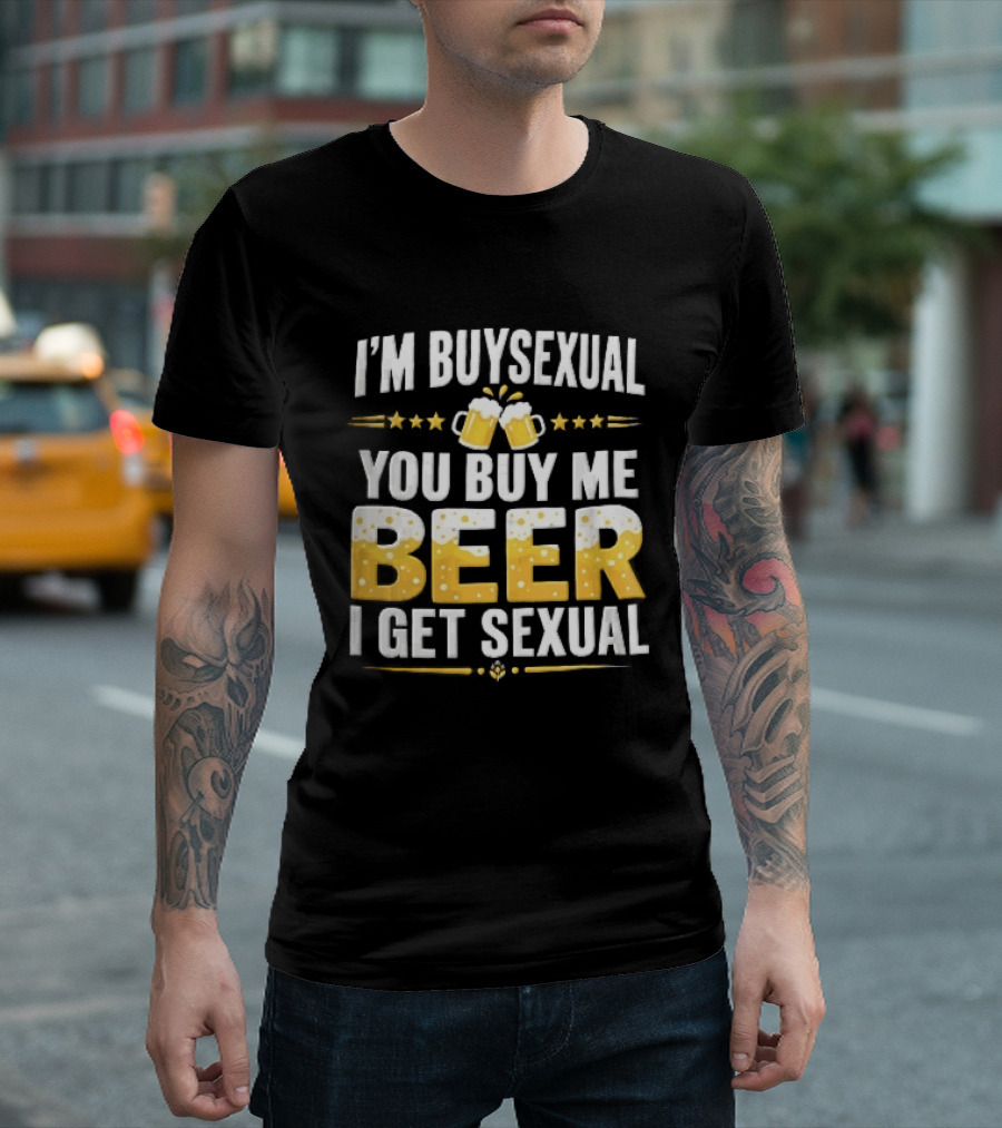 I'm Buysexual You Buy Me Beer I Get Sexual Two Clinking Glass S Yellow Stars T-Shirt