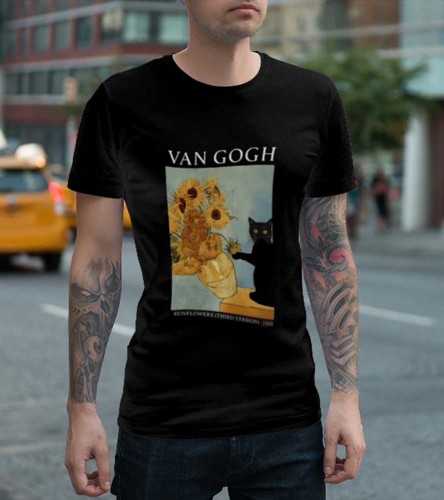 Van Gogh Sunflowers Third Version 1888 Black Cat Vase T-Shirt