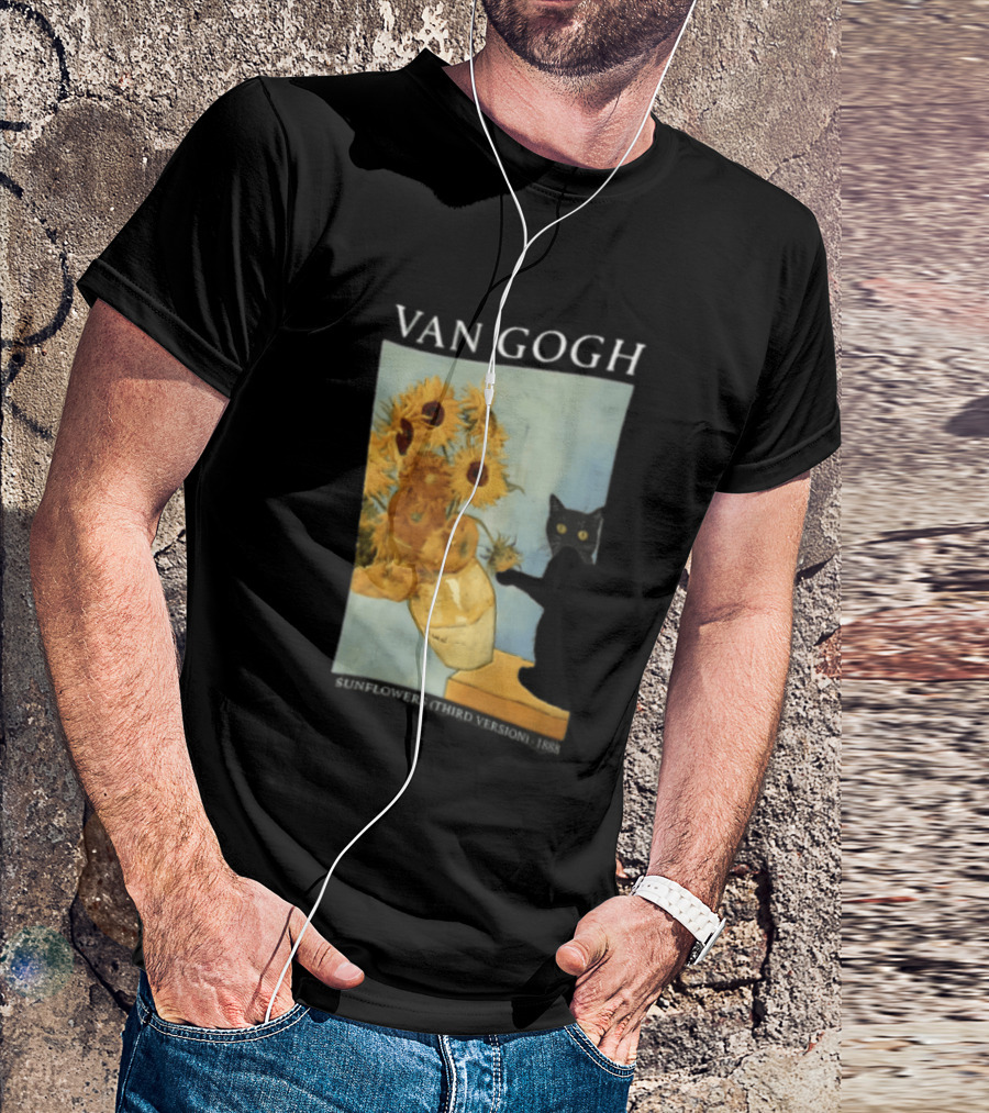 Van Gogh Sunflowers Third Version 1888 Black Cat Vase T-Shirt