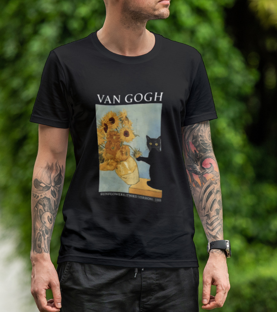 Van Gogh Sunflowers Third Version 1888 Black Cat Vase T-Shirt