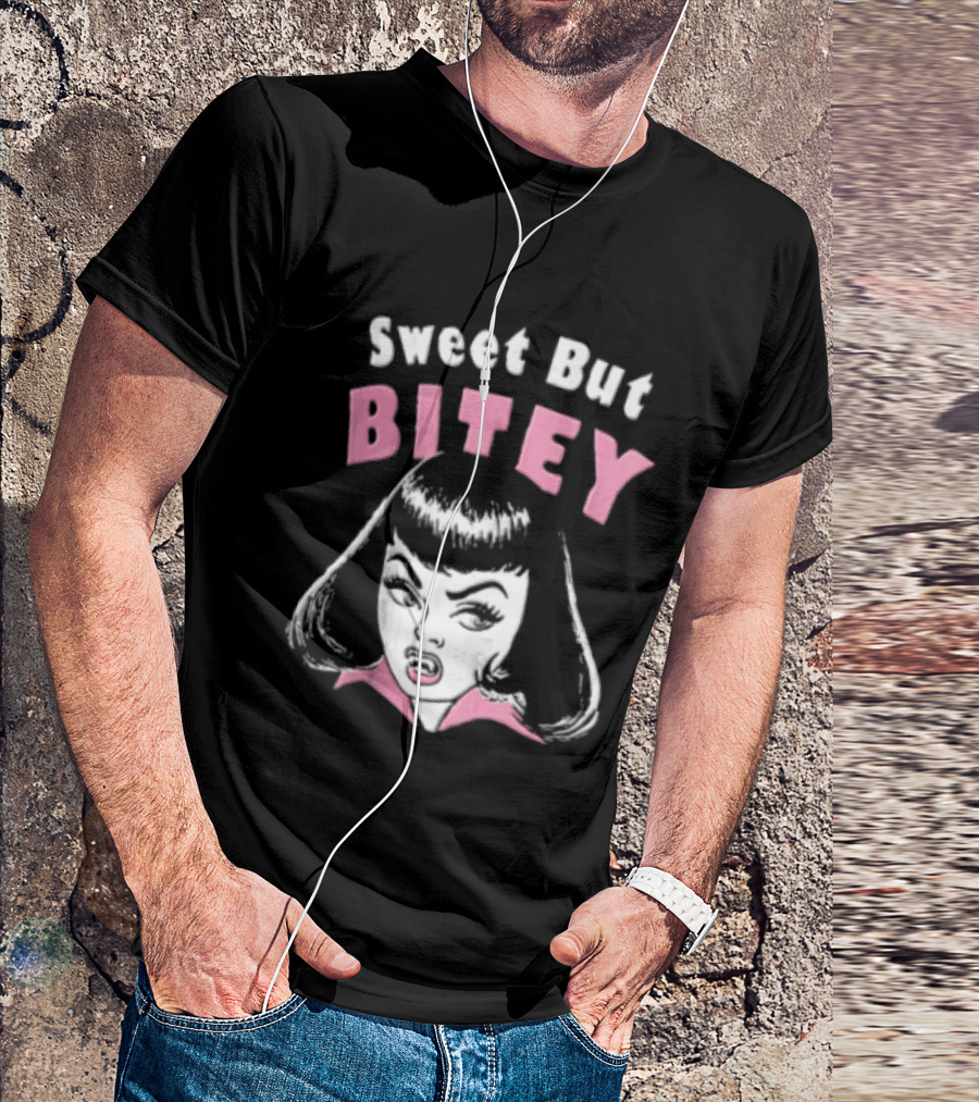Sweet But Bitey Cartoon Vampire Bangs Graphic Fangs T-Shirt