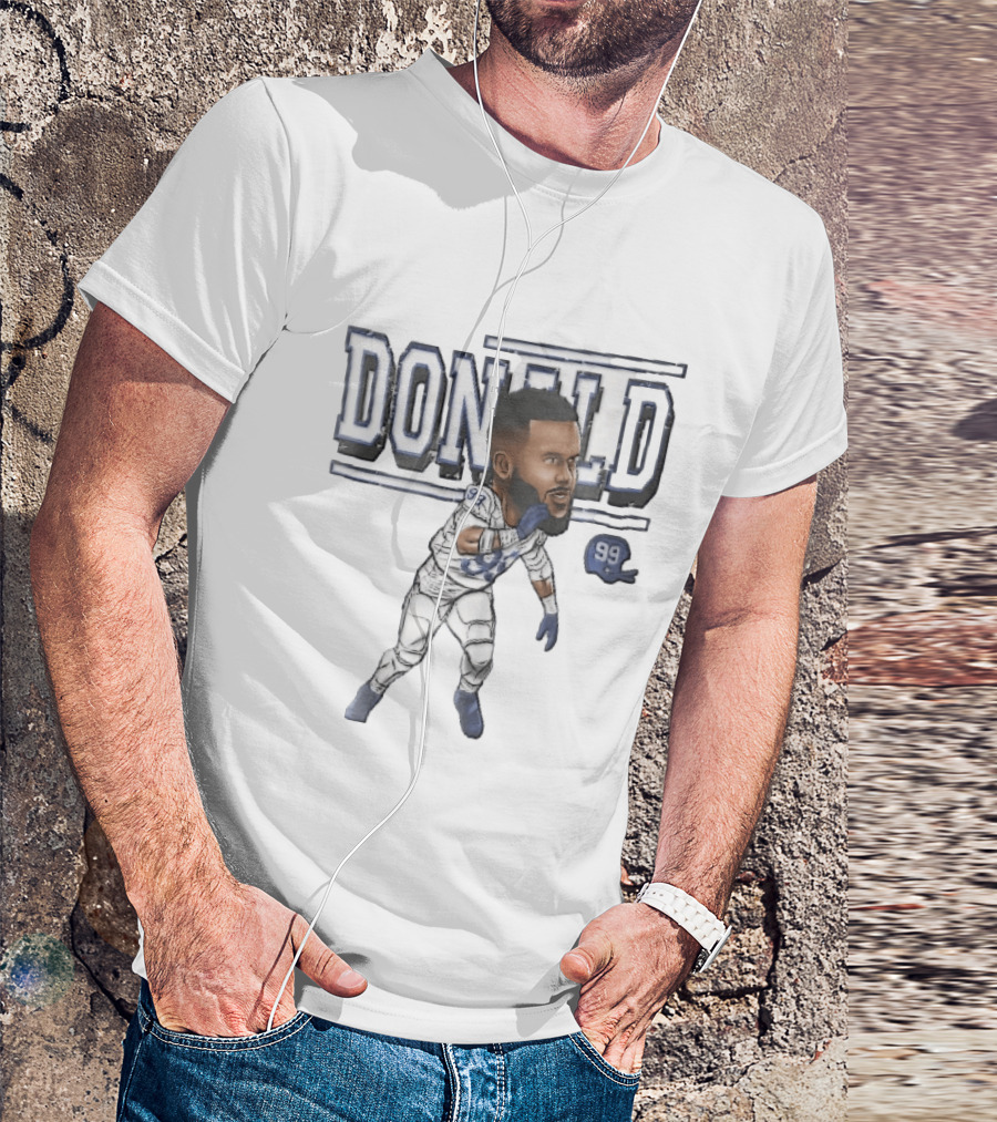 Donald 99 Football Player Blue White Cartoon Caricature Helmet T-Shirt