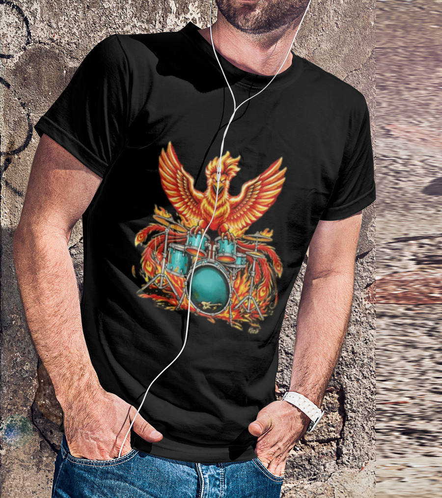 Kozik Phoenix Drummer Rock Drums Fiery Percussion Mythical Bird T-Shirt