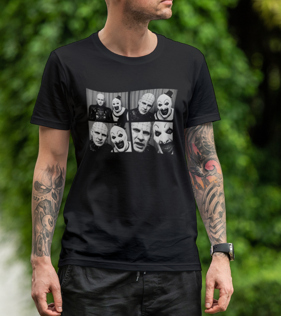 The Clown & Pinhead Horror Mystery Mashup Photo Booth T-Shirt