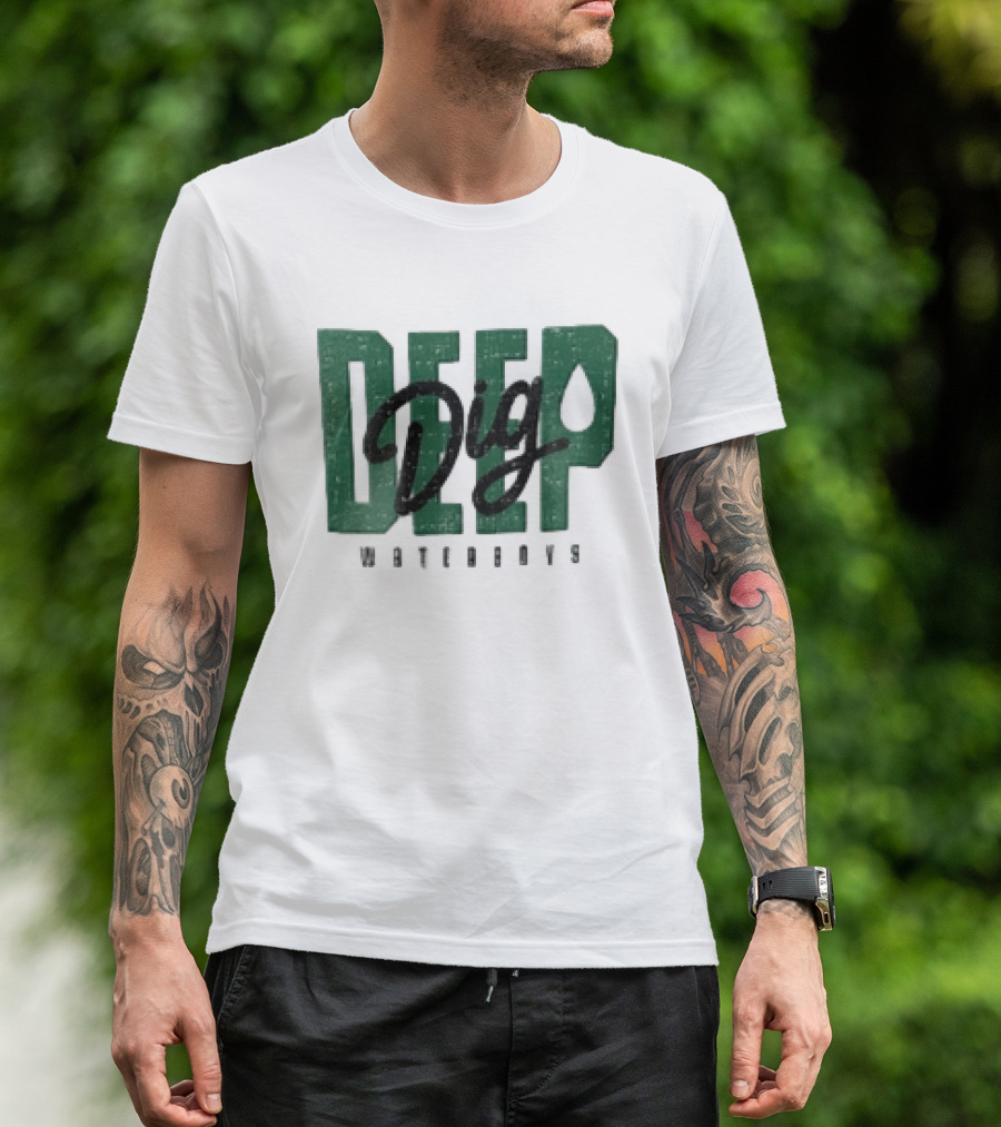 Dig Deep Waterboys Distressed Green Block Water Droplet T-Shirt